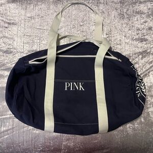 PINK Victoria's Secret Navy Blue and White Duffle Bag